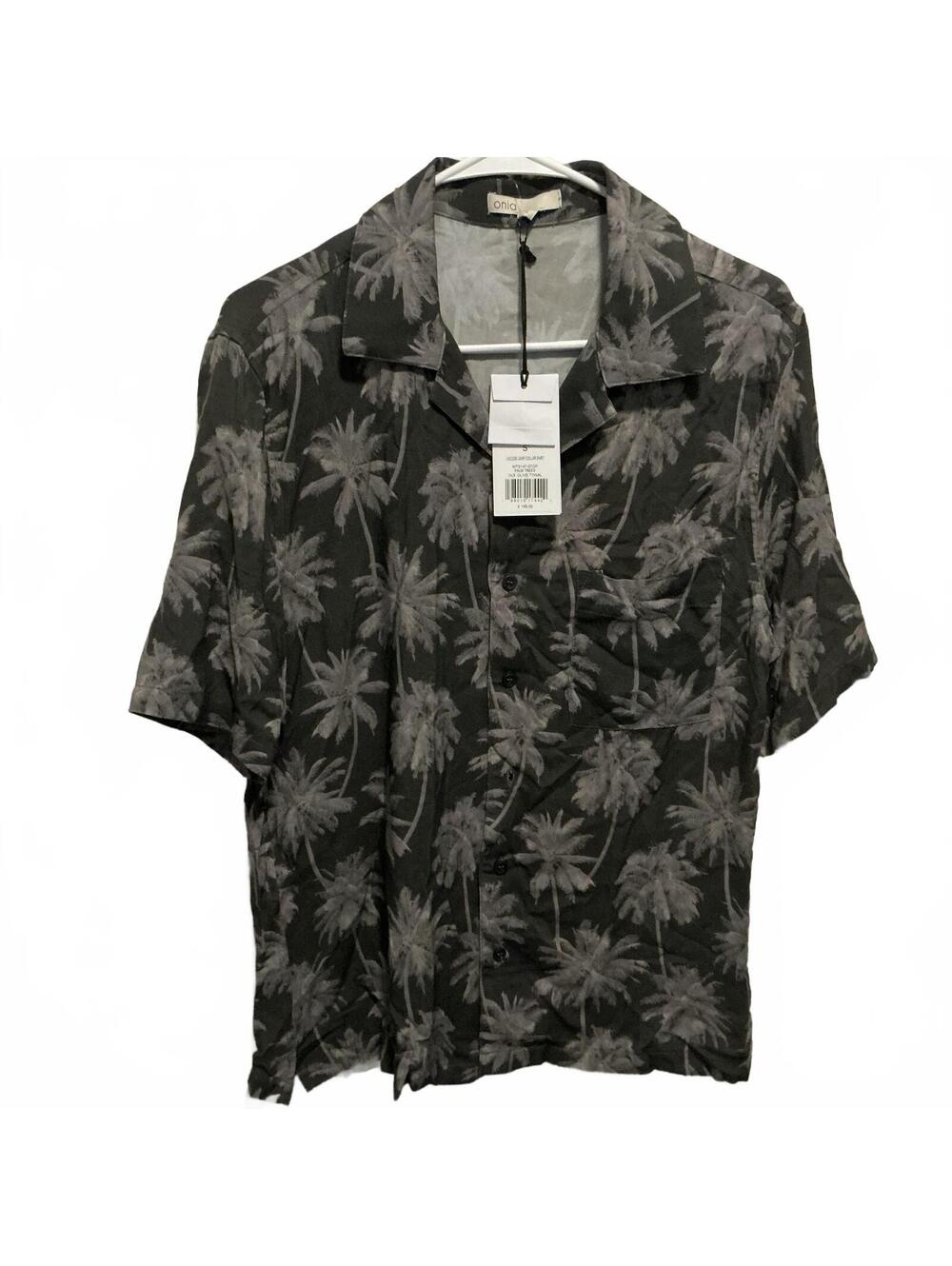Onia Viscose Camp Collar Shirt Palm Trees Olive Tonal Size S
